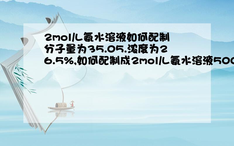 2mol/L氨水溶液如何配制分子量为35.05.浓度为26.5%,如何配制成2mol/L氨水溶液500ml