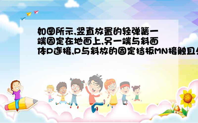 如图所示,竖直放置的轻弹簧一端固定在地面上,另一端与斜面体P连接,P与斜放的固定挡板MN接触且处于静止状态,则斜面体P此刻所受到的外力个数有可能为 A．2个 B．3个 C．4个 D．5个答案是AC