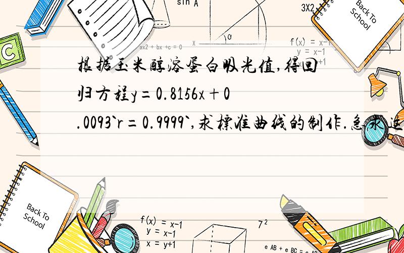 根据玉米醇溶蛋白吸光值,得回归方程y=0.8156x+0.0093`r=0.9999`,求标准曲线的制作.急求这个方程的标准曲线,另求Folin-酚法测定可溶性蛋白的方法.r=0.9999代表什么?