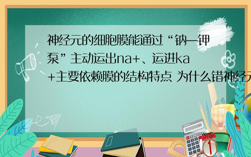 神经元的细胞膜能通过“钠—钾泵”主动运出na+、运进ka+主要依赖膜的结构特点 为什么错神经元的细胞膜能通过“钠—钾泵”主动运出na+、运进ka+主要依赖膜的结构特点 为什么错首先要指