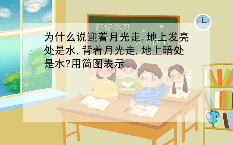 为什么说迎着月光走,地上发亮处是水,背着月光走,地上暗处是水?用简图表示