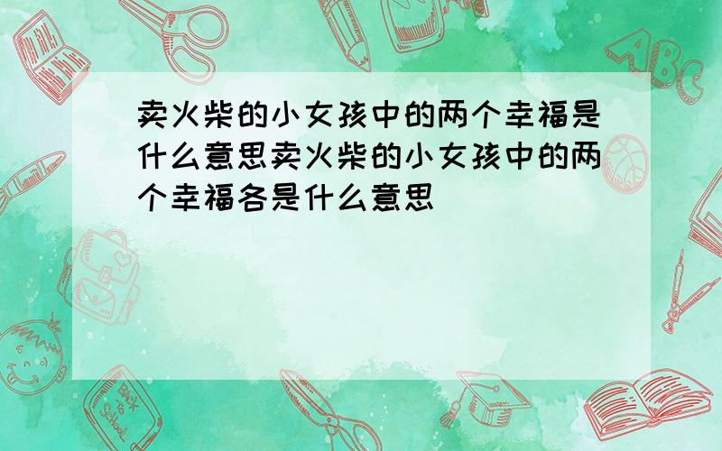 卖火柴的小女孩中的两个幸福是什么意思卖火柴的小女孩中的两个幸福各是什么意思