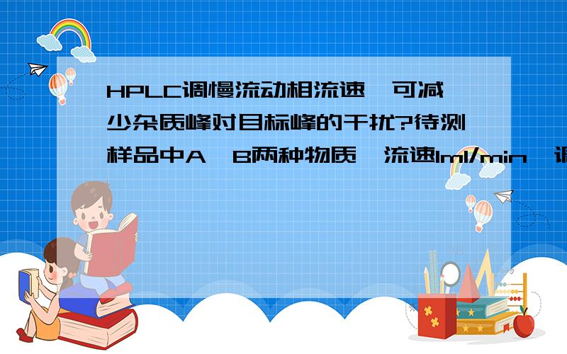 HPLC调慢流动相流速,可减少杂质峰对目标峰的干扰?待测样品中A、B两种物质,流速1ml/min,调节成0.5ml/min,两物质保留时间分别延长,A、B保留时间差也加大了,就是说流速慢,A、B峰距离拉得较开.问