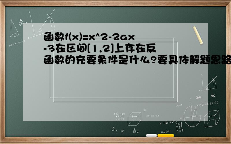 函数f(x)=x^2-2ax-3在区间[1,2]上存在反函数的充要条件是什么?要具体解题思路