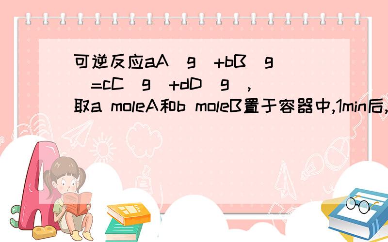 可逆反应aA(g)+bB(g)=cC(g)+dD(g),取a moleA和b moleB置于容器中,1min后,测得容器内A的浓度为x mol/L1）这是B的浓度为多少2）c的浓度为多少3）这段时间内反应的平均速率若以物质A浓度变化来表示应为多