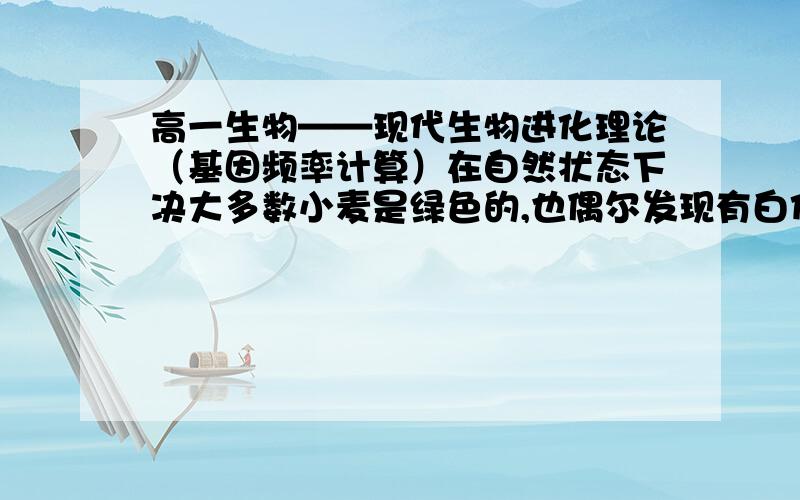 高一生物——现代生物进化理论（基因频率计算）在自然状态下决大多数小麦是绿色的,也偶尔发现有白化苗.如果白化苗在自然状态下出现的概率约为0.01%,则理论上小麦杂合子在群体中出现