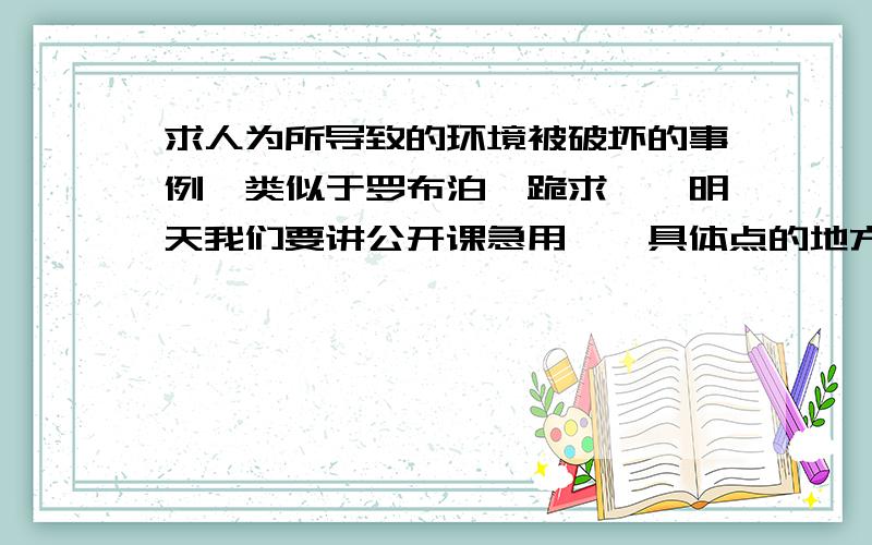 求人为所导致的环境被破坏的事例,类似于罗布泊,跪求、、明天我们要讲公开课急用、、具体点的地方