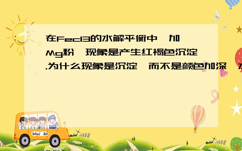 在Fecl3的水解平衡中,加Mg粉,现象是产生红褐色沉淀.为什么现象是沉淀,而不是颜色加深,水解成都不是很微弱吗?