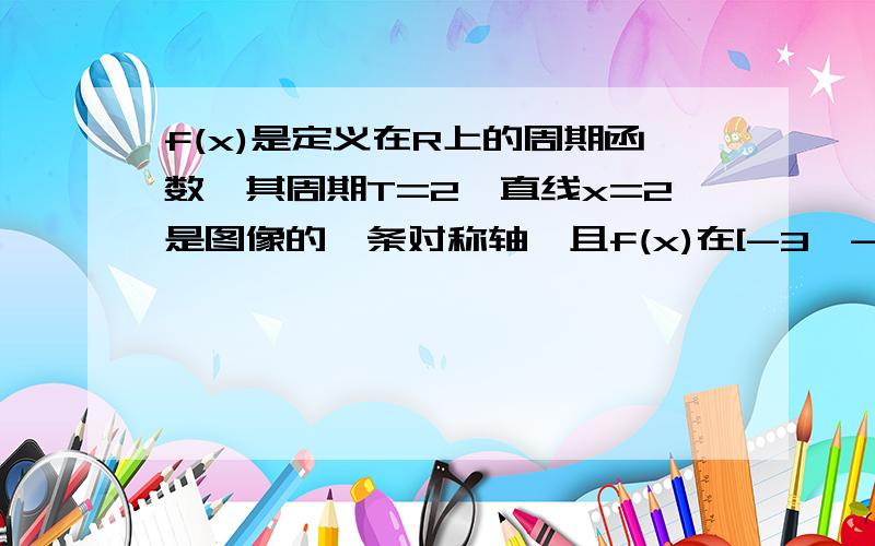 f(x)是定义在R上的周期函数,其周期T=2,直线x=2是图像的一条对称轴,且f(x)在[-3,-2]是减函数,如果A、B是锐角三角形的两个锐角,比较f(sinA)和f(cosB)、f(cosA)和f(sinB)的大小