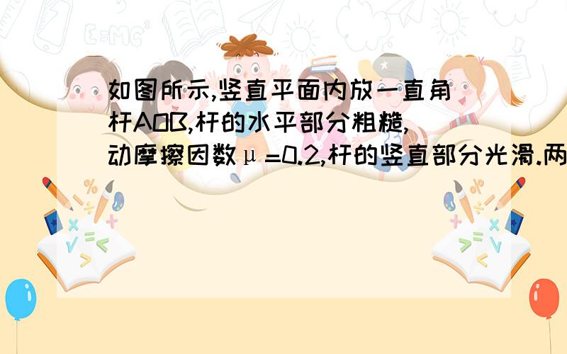 如图所示,竖直平面内放一直角杆AOB,杆的水平部分粗糙,动摩擦因数μ=0.2,杆的竖直部分光滑.两部分各套有质量分别为2.0kg和1.0kg的小球A和B,A、B球间用细绳相连.初始A、B均处于静止状态,已知：O