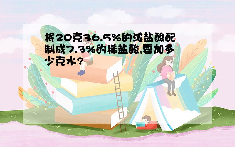 将20克36.5%的浓盐酸配制成7.3%的稀盐酸,要加多少克水?