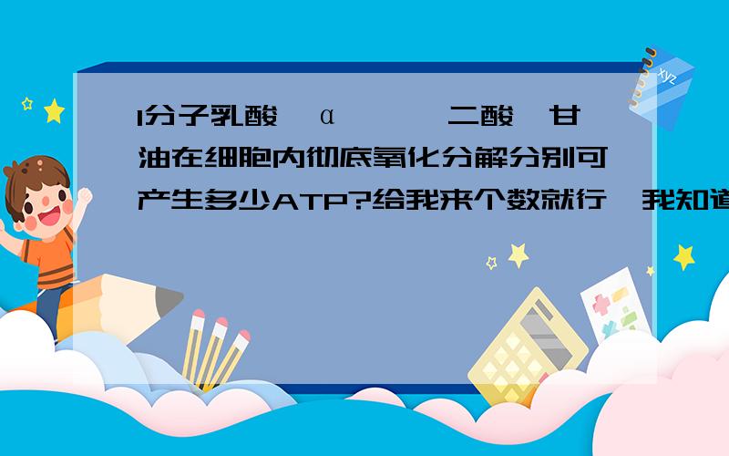 1分子乳酸,α—酮戊二酸,甘油在细胞内彻底氧化分解分别可产生多少ATP?给我来个数就行,我知道怎么算,要有.5的，不一定非要是整数。