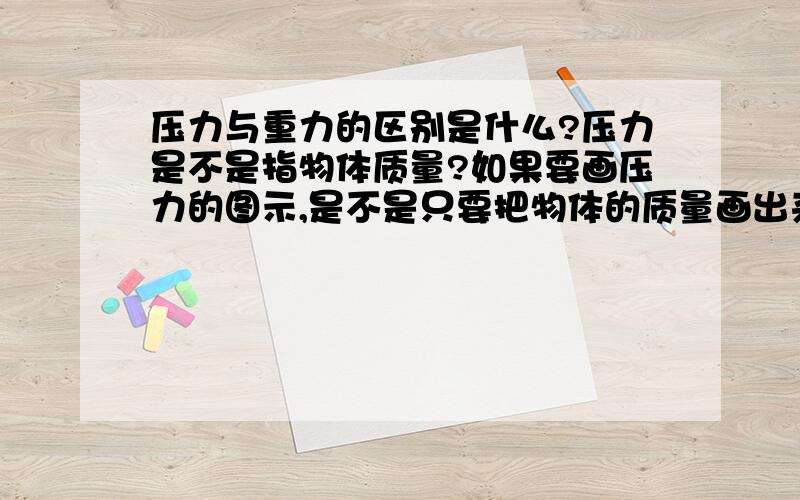 压力与重力的区别是什么?压力是不是指物体质量?如果要画压力的图示,是不是只要把物体的质量画出来就行?压力是用牛表示还是用其他的?压力的字母是什么?