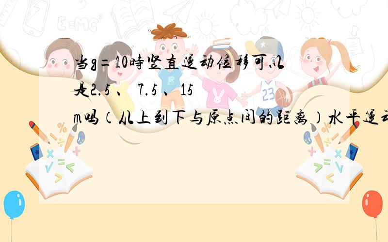 当g=10时竖直运动位移可以是2.5 、 7.5 、15m吗（从上到下与原点间的距离）水平运动是5m 10m 15m（从左到右与原点间的距离）你们懂我问的吗