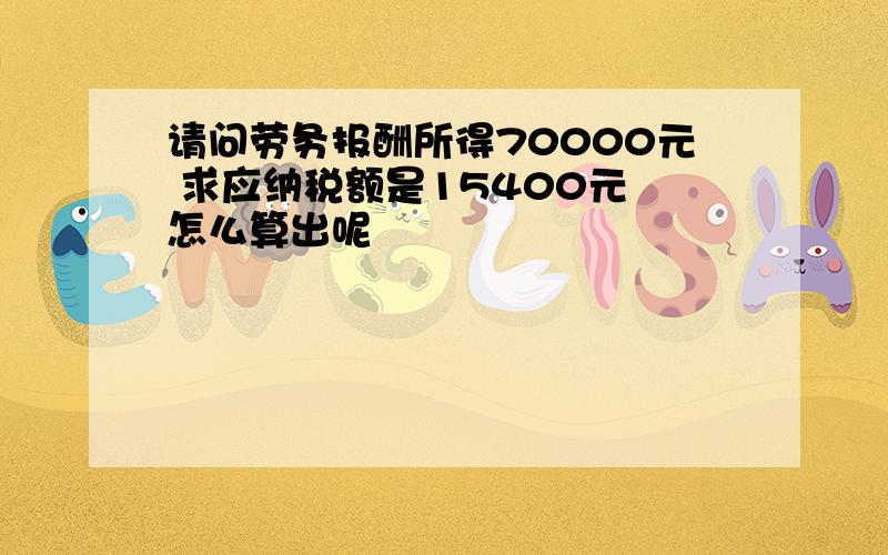 请问劳务报酬所得70000元 求应纳税额是15400元 怎么算出呢