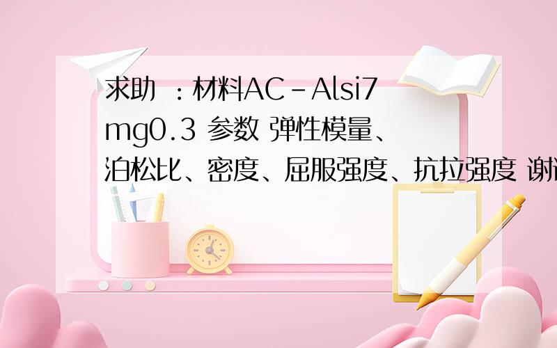 求助 ：材料AC-Alsi7mg0.3 参数 弹性模量、泊松比、密度、屈服强度、抗拉强度 谢谢啦