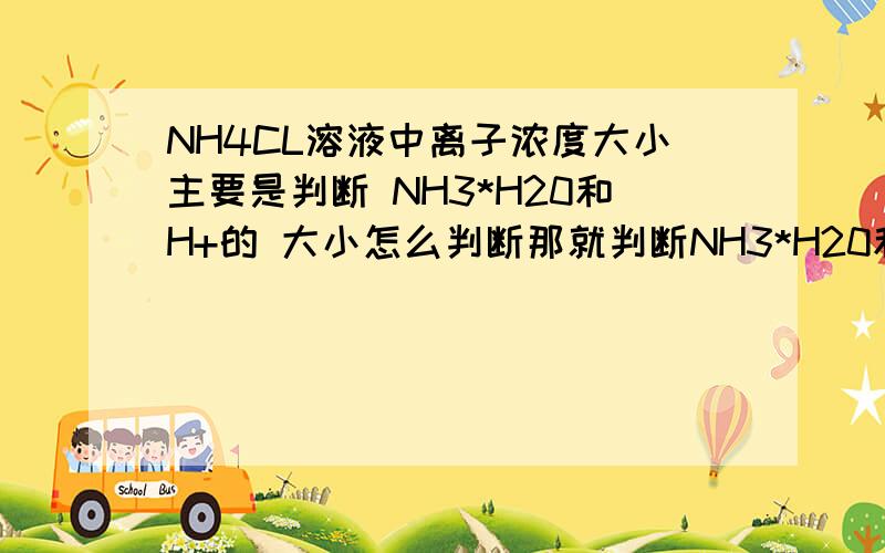 NH4CL溶液中离子浓度大小主要是判断 NH3*H20和H+的 大小怎么判断那就判断NH3*H20和H+的 的大小