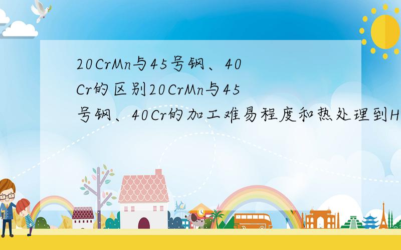 20CrMn与45号钢、40Cr的区别20CrMn与45号钢、40Cr的加工难易程度和热处理到HRC40后的耐磨性和力学性能有什么区别,