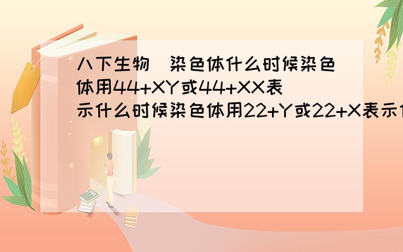 八下生物_染色体什么时候染色体用44+XY或44+XX表示什么时候染色体用22+Y或22+X表示什么时候用XY或XX表示什么时候用Y或X表示