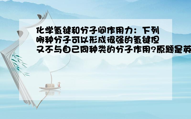 化学氢键和分子间作用力：下列哪种分子可以形成很强的氢键但又不与自己同种类的分子作用?原题是英文的,选项在下面：