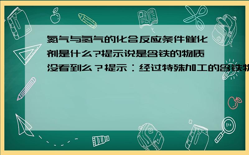 氮气与氢气的化合反应条件催化剂是什么?提示说是含铁的物质没看到么？提示：经过特殊加工的含铁物质