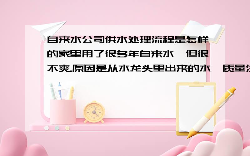 自来水公司供水处理流程是怎样的家里用了很多年自来水,但很不爽.原因是从水龙头里出来的水,质量没保证.有的时候水质很好,有的时候全是漂白剂,有的时候稍稍有些浑浊,有的时候那水连河