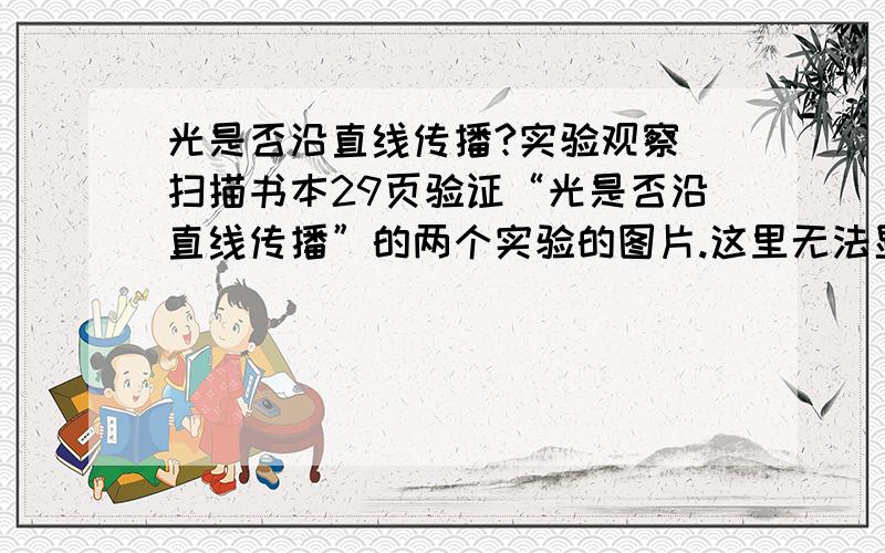 光是否沿直线传播?实验观察(扫描书本29页验证“光是否沿直线传播”的两个实验的图片.这里无法显示.)1、这是一个验证什么的实验?2、在三张长方形卡纸的同一位置打一个洞,大小约为一枚