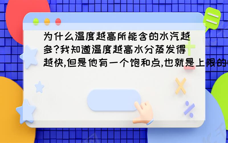 为什么温度越高所能含的水汽越多?我知道温度越高水分蒸发得越快,但是他有一个饱和点,也就是上限的呀.为什么温度越能改变这个上限?