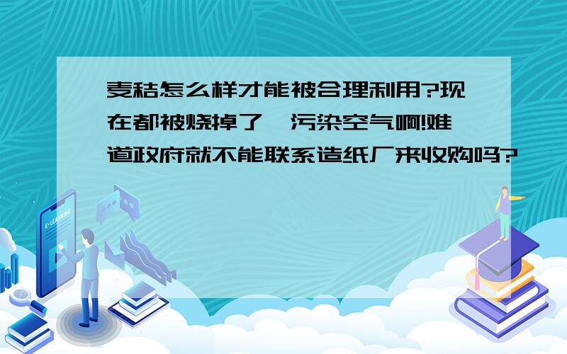 麦秸怎么样才能被合理利用?现在都被烧掉了,污染空气啊!难道政府就不能联系造纸厂来收购吗?