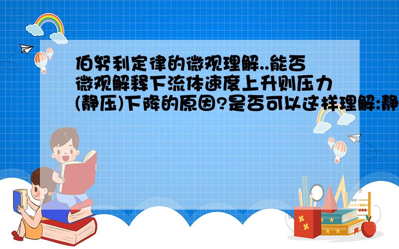 伯努利定律的微观理解..能否微观解释下流体速度上升则压力(静压)下降的原因?是否可以这样理解:静压是流体分子不规则运动产生的压力 动压是流体分子定向运动所产生的压力 两个压力的