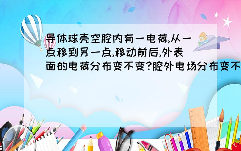 导体球壳空腔内有一电荷,从一点移到另一点,移动前后,外表面的电荷分布变不变?腔外电场分布变不变?