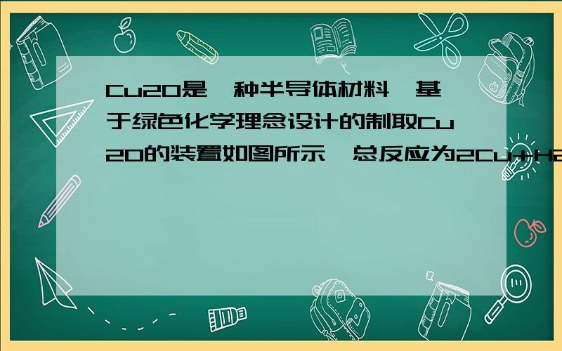 Cu2O是一种半导体材料,基于绿色化学理念设计的制取Cu2O的装置如图所示,总反应为2Cu+H2O=Cu2O+H2.请回答下列问题：（1）该装置的能量转化形式为 （2）N极为电源的 极,Cu电极的电极反应式为 （3