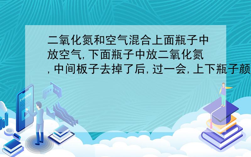 二氧化氮和空气混合上面瓶子中放空气,下面瓶子中放二氧化氮,中间板子去掉了后,过一会,上下瓶子颜色相同由于A 由于二氧化氮和空气分别向相对的瓶中运动而混合B A是错的请选择,