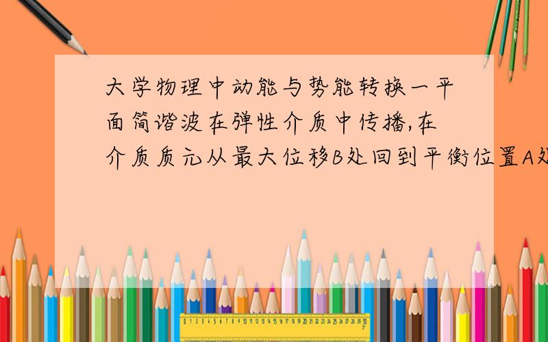 大学物理中动能与势能转换一平面简谐波在弹性介质中传播,在介质质元从最大位移B处回到平衡位置A处的过程中,答案是动能为0,势能为0.这样对吗?应该怎么理解呢?在最大位移处动能是最大的