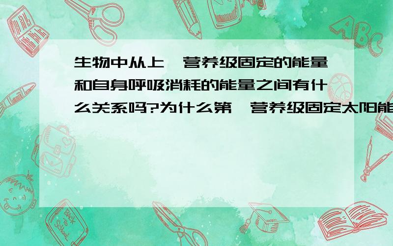 生物中从上一营养级固定的能量和自身呼吸消耗的能量之间有什么关系吗?为什么第一营养级固定太阳能的总...生物中从上一营养级固定的能量和自身呼吸消耗的能量之间有什么关系吗?为什