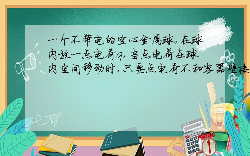 一个不带电的空心金属球,在球内放一点电荷q,当点电荷在球内空间移动时,只要点电荷不和容器壁接触,则有（ ） A.球外各点电场不变,球内各点电场变化 B.球外各点电场变化,球内各点电场不