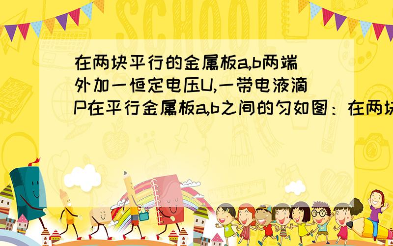 在两块平行的金属板a,b两端外加一恒定电压U,一带电液滴P在平行金属板a,b之间的匀如图：在两块平行的金属板a,b两端外加一恒定电压U,一带电液滴P在平行金属板a、b之间的匀强电场中保持静