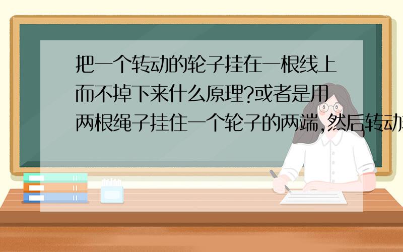 把一个转动的轮子挂在一根线上而不掉下来什么原理?或者是用两根绳子挂住一个轮子的两端,然后转动轮子,当达到一定速度后,去掉一边的绳子,轮子不会掉下来,什么原理?