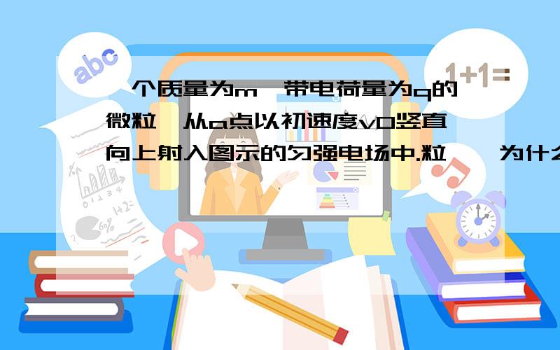 一个质量为m、带电荷量为q的微粒,从a点以初速度v0竖直向上射入图示的匀强电场中.粒……为什么?一个质量为m、带电荷量为q的微粒,从a点以初速度v0竖直向上射入图示的匀强电场中.粒子通过b