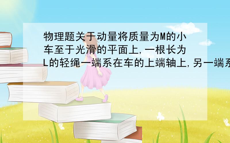 物理题关于动量将质量为M的小车至于光滑的平面上,一根长为L的轻绳一端系在车的上端轴上,另一端系一个质量为m的小球.现使小球偏离竖直方向a角,此时车静止,将球释放,则摆到最低点的速度