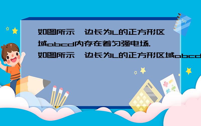 如图所示,边长为L的正方形区域abcd内存在着匀强电场.如图所示,边长为L的正方形区域abcd内存在着匀强电场.电量为q、速度为v0的带电粒子从a点沿ab方向进入电场,不计重力.（1）若粒子从c点离