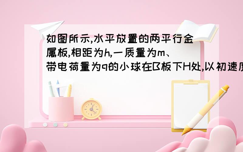 如图所示,水平放置的两平行金属板,相距为h,一质量为m、带电荷量为q的小球在B板下H处,以初速度v0竖直向上板,已知板间匀强电场为E,求v0的大小?