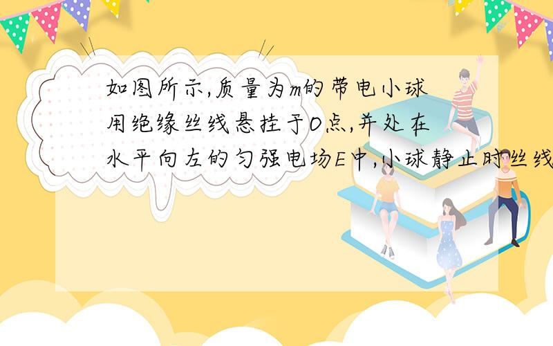 如图所示,质量为m的带电小球用绝缘丝线悬挂于O点,并处在水平向左的匀强电场E中,小球静止时丝线与竖直方向夹角为θ,若剪断丝线,则小球的加速度的大小为(    ).  (A)O                       (B)g,方