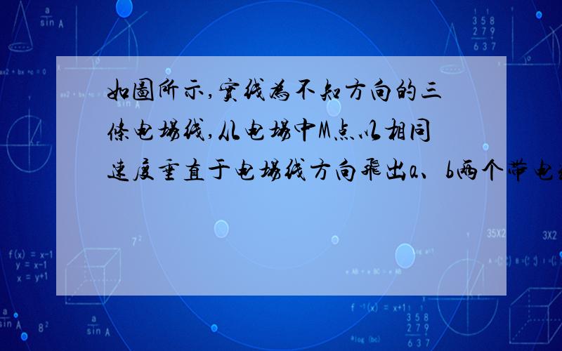 如图所示,实线为不知方向的三条电场线,从电场中M点以相同速度垂直于电场线方向飞出a、b两个带电粒子,仅在电场力作用下的运动轨迹如图中虚线所示．则（　　）A．a一定带正电,b一定带