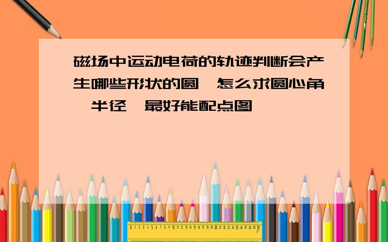 磁场中运动电荷的轨迹判断会产生哪些形状的圆,怎么求圆心角,半径,最好能配点图…