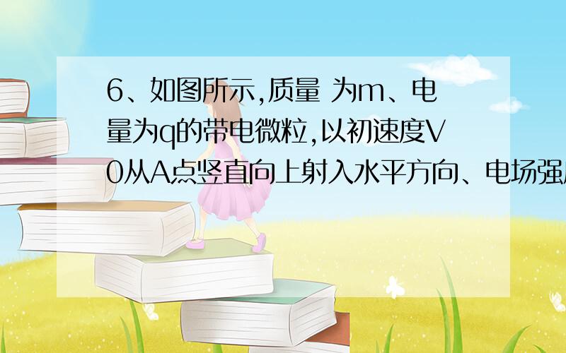 6、如图所示,质量 为m、电量为q的带电微粒,以初速度V0从A点竖直向上射入水平方向、电场强度为E的匀强电11、如图所示,A、B两板间的匀强电场E=1.2×108N/C,两板相距5cm,P1离A板0.5cm,P2离B板0.5cm.若B