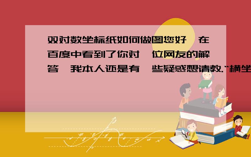 双对数坐标纸如何做图您好,在百度中看到了你对一位网友的解答,我本人还是有一些疑惑想请教.“横坐标等距单位长度下的标数变为 1,10,100,1000 ”.对数坐标纸横坐标上标有1到10共9个大格,每