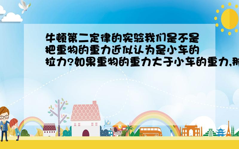 牛顿第二定律的实验我们是不是把重物的重力近似认为是小车的拉力?如果重物的重力大于小车的重力,那么又会是怎么样的?所做的图像是什么样子的?