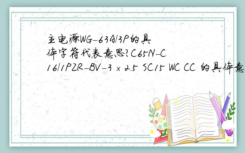 主电源WG-63A/3P的具体字符代表意思?C65N-C16/1PZR-BV-3×2.5 SC15 WC CC 的具体意思?