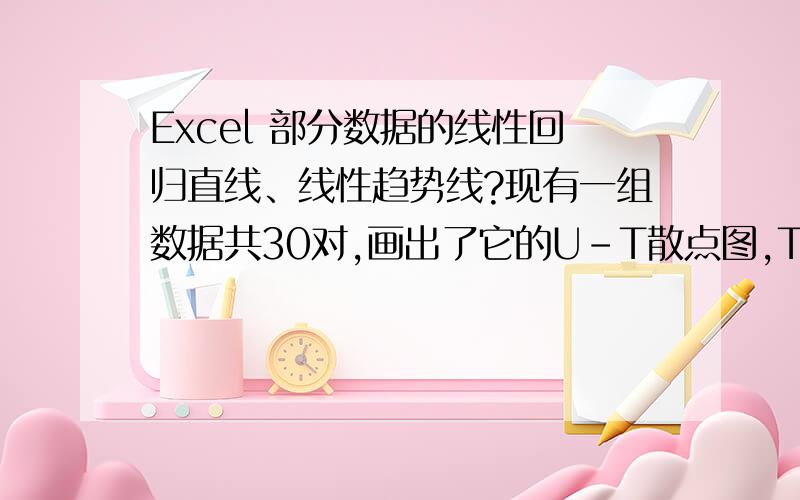 Excel 部分数据的线性回归直线、线性趋势线?现有一组数据共30对,画出了它的U-T散点图,T取值是1到30,但是由于仅中间数据符合实验要求,其表现线性,故只对中间T为10到20的对应的数据画线性趋